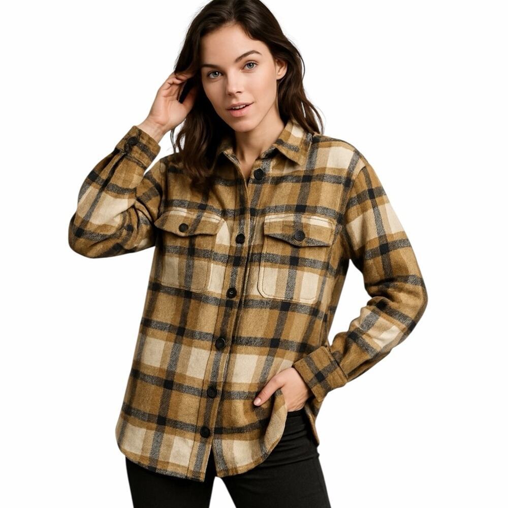 New Zara Women's Brown & Black Women’s Plaid Shacket Fall Layer, Small